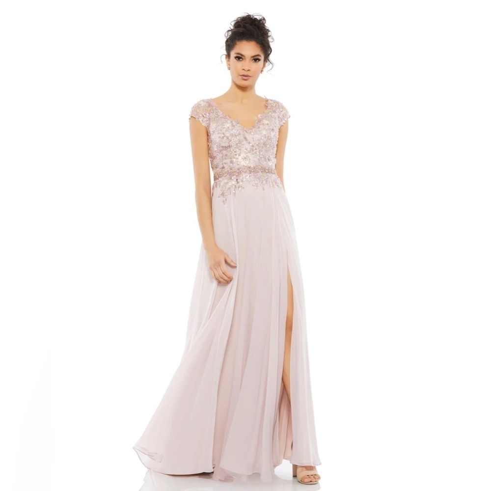 Mac Duggal 79365 Nwt Embellished Cap Sleeve Bodice Flowy Gown